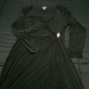 American Living Dress, Wrap dress, Black with Rhinestone brooch, 16
